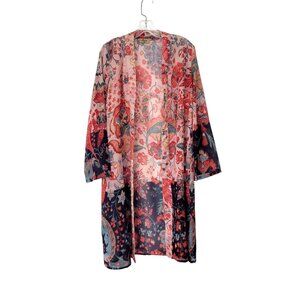 Jorja Women's Floral Kimono Cardigan Medium Lightweight Sheer Open Front Boho Co
